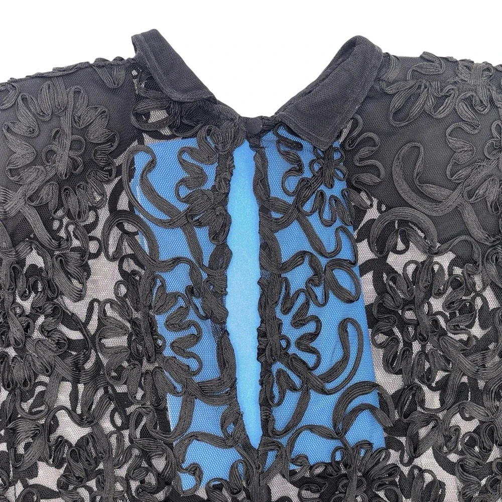 VTG Sheer Lace Dress Black High Neck Romantic Gothic‎ Victorian Whimsigoth EUC